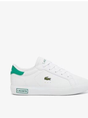 Lacoste White Leather Sneaker with Green Croc Accent